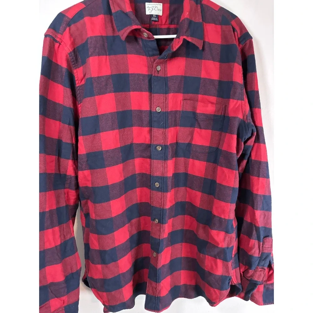 J.Crew Mens XL Slim Fit Buffalo Check Flannel Shirt Red Navy Blue K4008